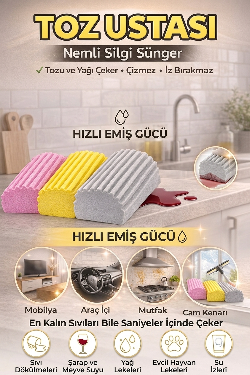 3 Adet Nemli Silgi Sünger